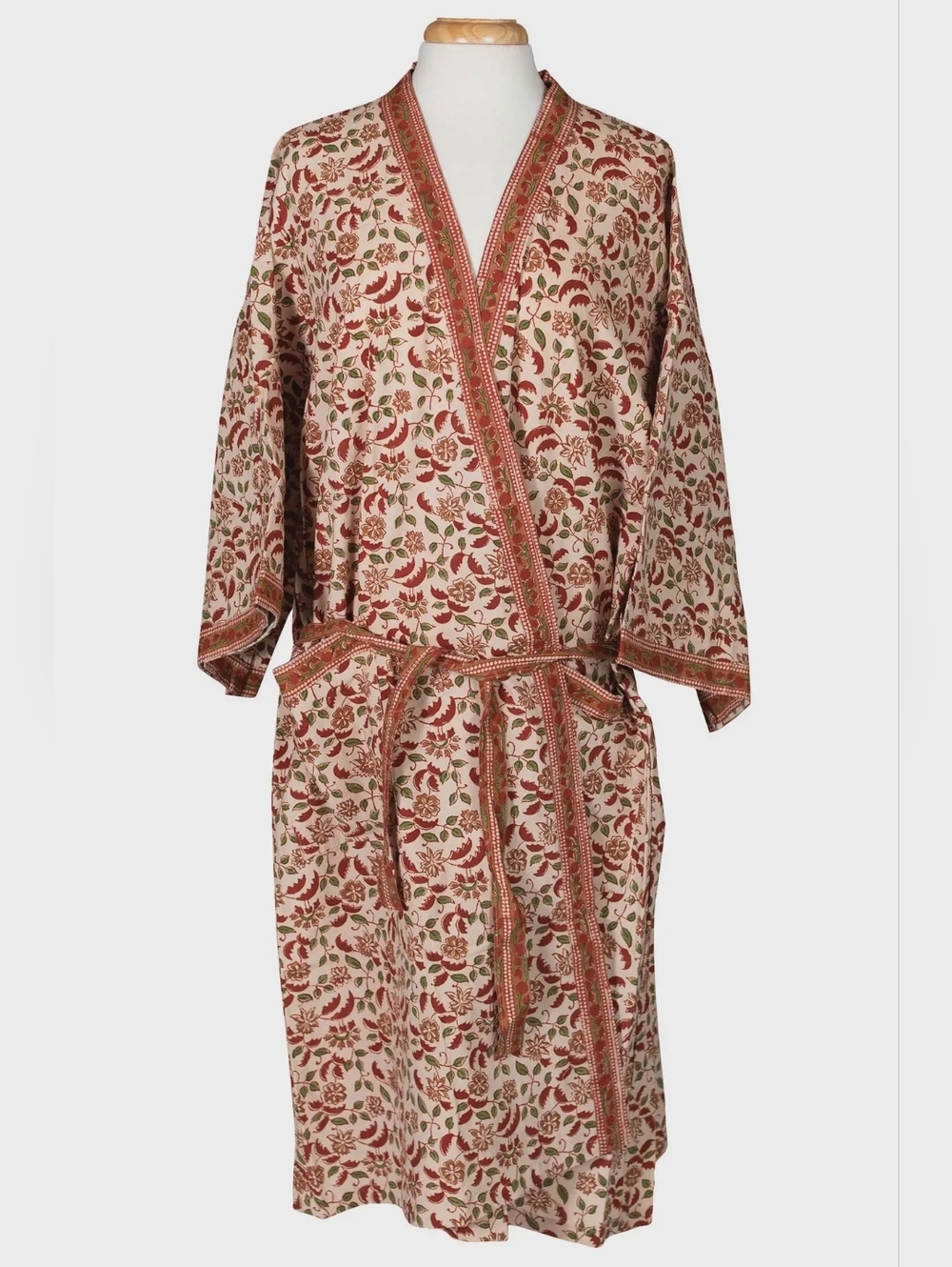NEW Floral Block-Print New Day Short Robe, 100% Cotton (OS) - Picture 7 of 11